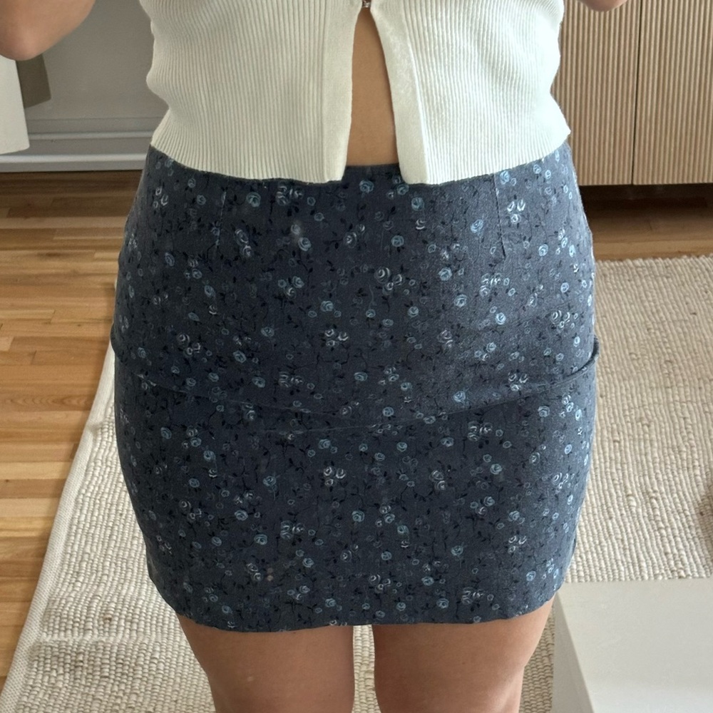 VINTAGE Ditsy Floral Blue Cotton Mini Skirt -SIZE 5